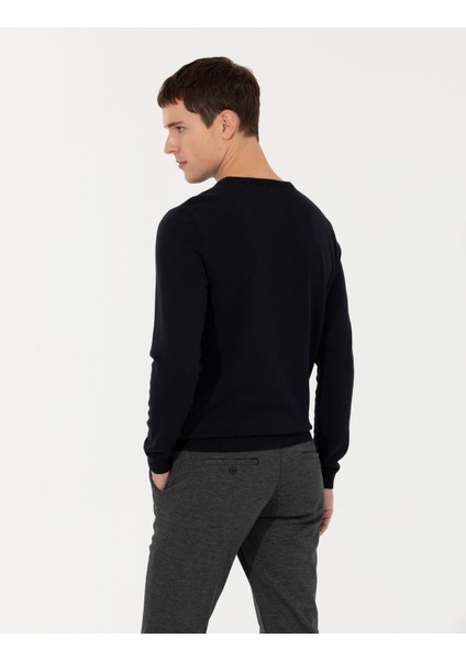 Erkek Lacivert Slim Fit Bisiklet Yaka Triko Kazak 50240607-VR033 indirimleri