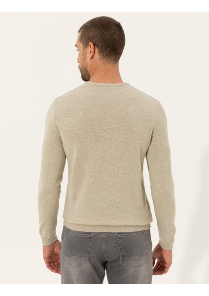 Erkek Kum Melanj Slim Fit Bisiklet Yaka Triko Kazak 50240607-VR123 indirimleri