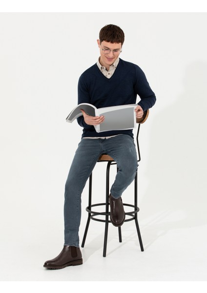 Erkek Lacivert Slim Fit V Yaka Triko Kazak 50265423-VR033 fiyatları