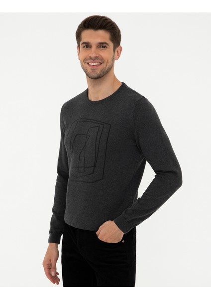 Erkek Gri Melanj Slim Fit Kazak 50240607-VR086 modelleri