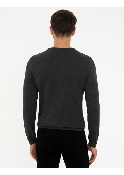 Erkek Gri Melanj Slim Fit Kazak 50240607-VR086 fırsatları