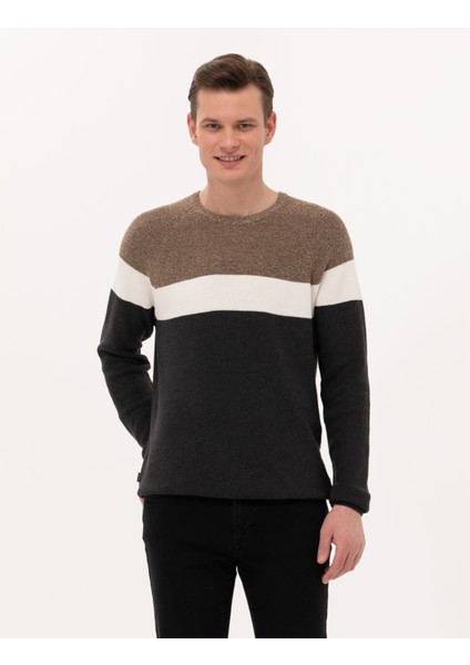 Erkek Kahverengi Slim Fit Bisiklet Yaka Triko Kazak 50259863-VR163 fiyatları