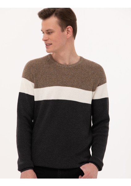 Erkek Kahverengi Slim Fit Bisiklet Yaka Triko Kazak 50259863-VR163 fırsatları