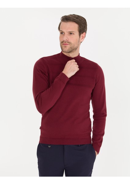 Erkek Bordo Slim Fit Yarım Balıkçı Yaka Triko Kazak 50261367-VR014 fiyatları