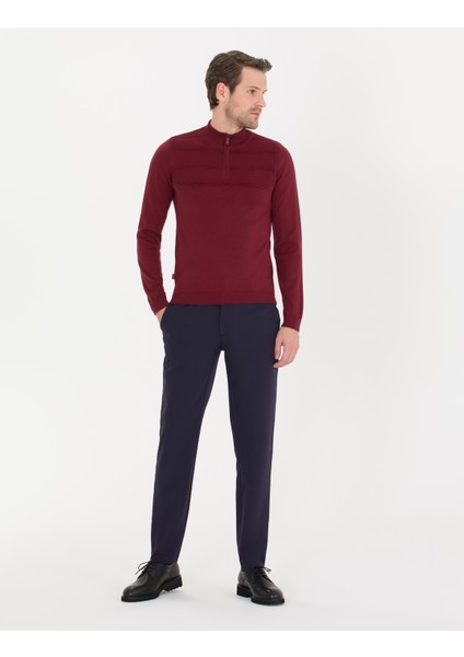 Erkek Bordo Slim Fit Yarım Balıkçı Yaka Triko Kazak 50261367-VR014 modelleri