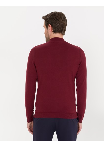 Erkek Bordo Slim Fit Yarım Balıkçı Yaka Triko Kazak 50261367-VR014 indirimleri