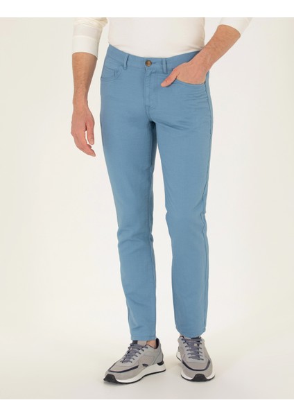 Erkek Koyu Mavi Slim Fit Keten Karışımlı Kanvas Pantolon 50268095-VR032 fiyatları