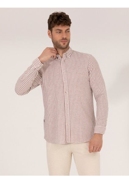 Erkek Kahverengi Regular Fit Uzun Kollu Gömlek 50269387-VR029
