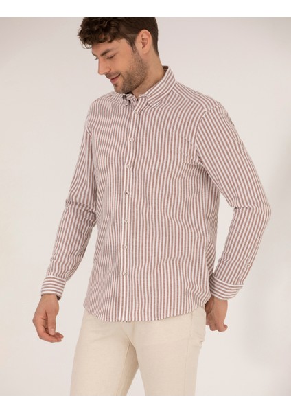 Erkek Kahverengi Regular Fit Uzun Kollu Gömlek 50269387-VR029