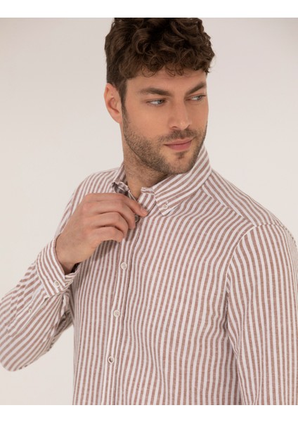 Erkek Kahverengi Regular Fit Uzun Kollu Gömlek 50269387-VR029