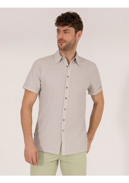 Erkek Gri Slim Fit Örme Gömlek 50268874-VR024
