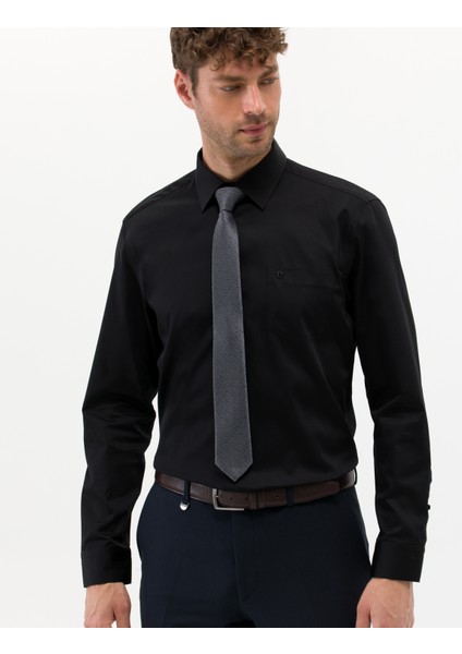 Erkek Siyah Regular Fit Uzun Kollu Klasik Gömlek 50268202-VR046