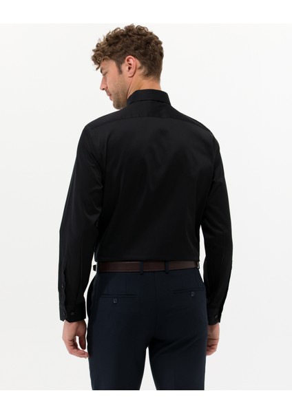 Erkek Siyah Regular Fit Uzun Kollu Klasik Gömlek 50268202-VR046