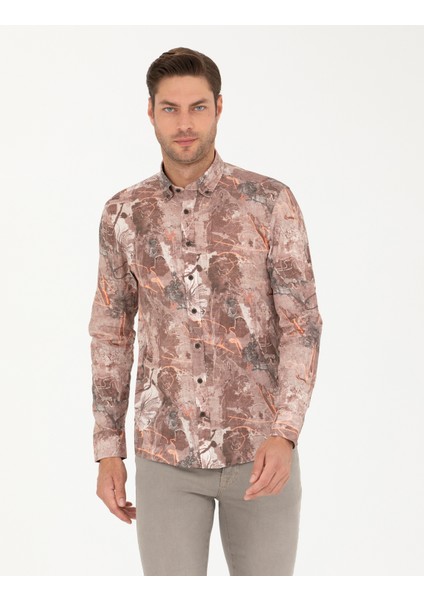 Erkek Açık Kahverengi Slim Fit Uzun Kollu Gömlek 50266599-VR002