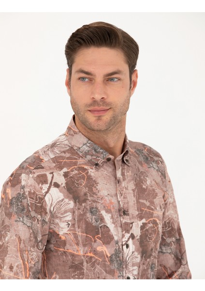 Erkek Açık Kahverengi Slim Fit Uzun Kollu Gömlek 50266599-VR002