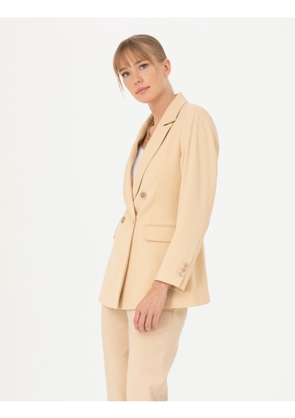 Kadın Bej Kruvaze Slim Fit Ceket 50269304-VR011