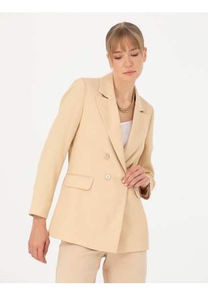 Kadın Bej Kruvaze Slim Fit Ceket 50269304-VR011