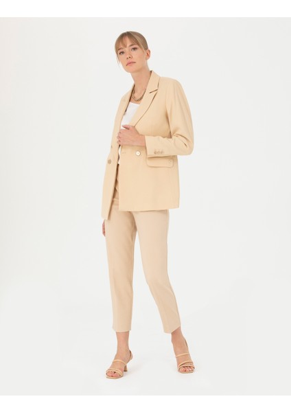 Kadın Bej Kruvaze Slim Fit Ceket 50269304-VR011