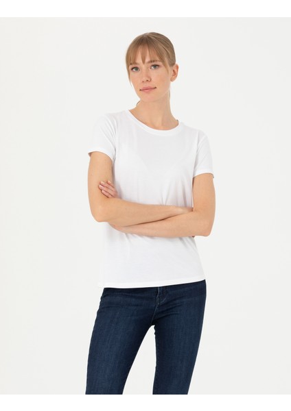 Kadın Beyaz Regular Fit Basic Tişört 50269344-VR013