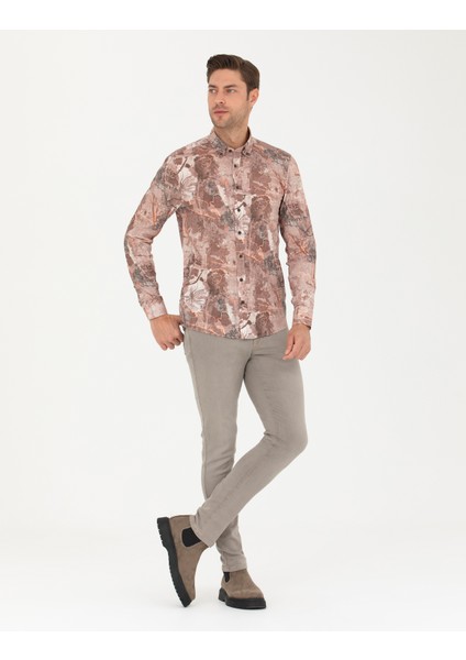 Erkek Açık Kahverengi Slim Fit Uzun Kollu Gömlek 50266599-VR002