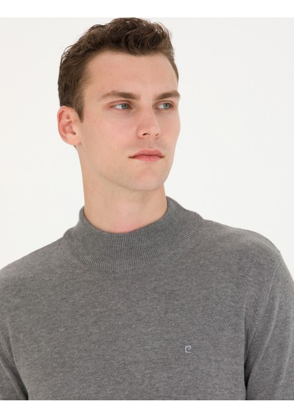 Erkek Gri Melanj Slim Fit Yarım Balıkçı Yaka Basic Triko Kazak 50276161-VR086 fiyatları