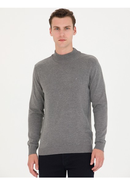 Erkek Gri Melanj Slim Fit Yarım Balıkçı Yaka Basic Triko Kazak 50276161-VR086 modelleri