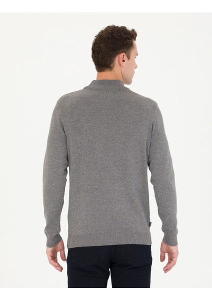 Erkek Gri Melanj Slim Fit Yarım Balıkçı Yaka Basic Triko Kazak 50276161-VR086 indirimleri