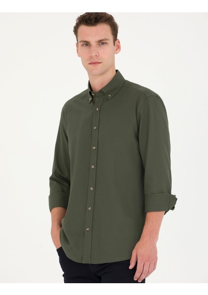 Erkek Haki Regular Fit Uzun Kollu Gömlek 50276553-VR027 fiyatları