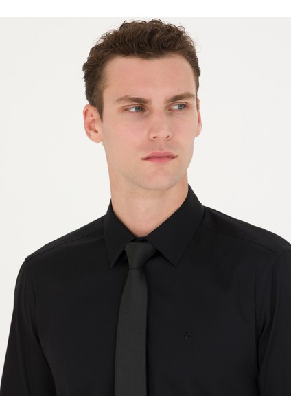Erkek Siyah Slim Fit Uzun Kollu Basic Gömlek 50277147-VR046