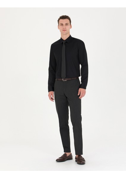 Erkek Siyah Slim Fit Uzun Kollu Basic Gömlek 50277147-VR046