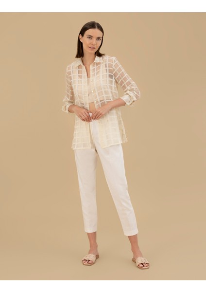 Kadın Krem Transparan Comfort Fit Uzun Kollu Gömlek 50262542-VR071 fırsatları