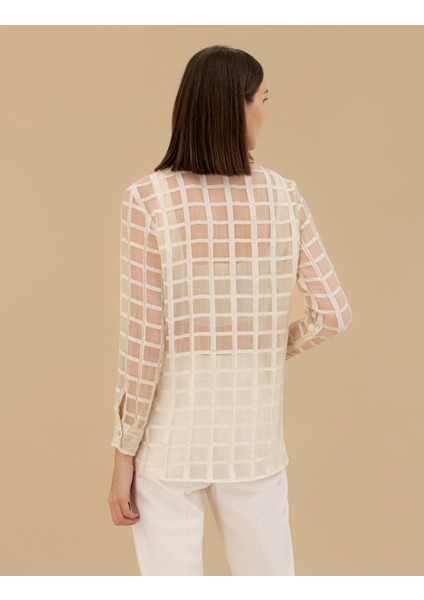 Kadın Krem Transparan Comfort Fit Uzun Kollu Gömlek 50262542-VR071 indirimleri