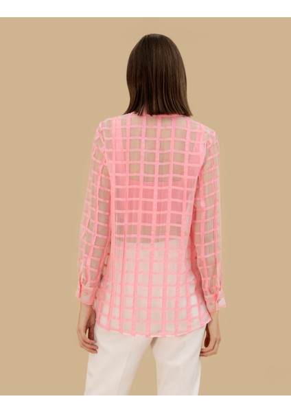 Kadın Pembe Transparan Comfort Fit Uzun Kollu Gömlek 50262542-VR167 indirimleri