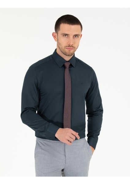 Erkek Lacivert Slim Fit Uzun Kollu Klasik Gömlek 50268187-VR033