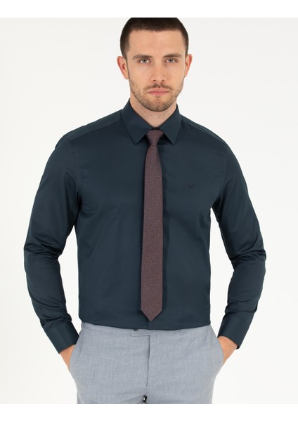 Erkek Lacivert Slim Fit Uzun Kollu Klasik Gömlek 50268187-VR033 fiyatları