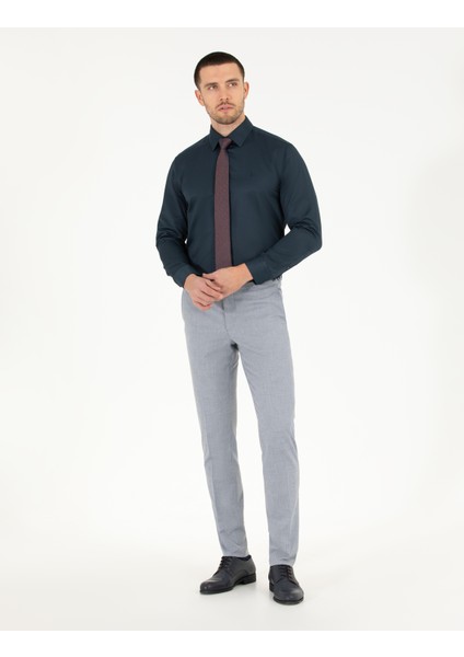 Erkek Lacivert Slim Fit Uzun Kollu Klasik Gömlek 50268187-VR033 fırsatları