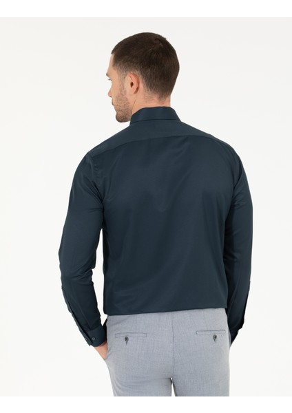 Erkek Lacivert Slim Fit Uzun Kollu Klasik Gömlek 50268187-VR033 indirimleri