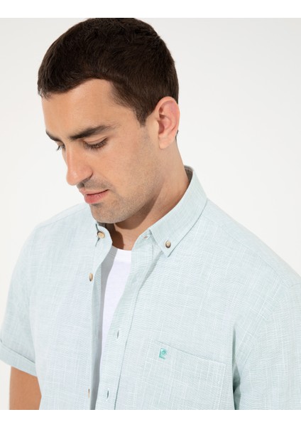 Erkek Yeşil Regular Fit Kısa Kollu Gömlek 50249763-VR054