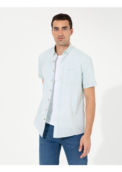 Erkek Yeşil Regular Fit Kısa Kollu Gömlek 50249763-VR054