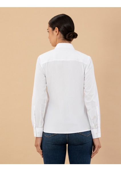 Kadın Beyaz Slim Fit Uzun Kollu Gömlek 50262541-VR013 indirimleri