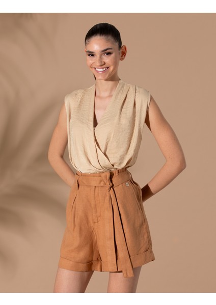 Kadın Bej Regular Fit Kolsuz Bluz 50262561-VR011 fırsatları