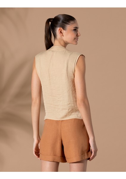 Kadın Bej Regular Fit Kolsuz Bluz 50262561-VR011 indirimleri