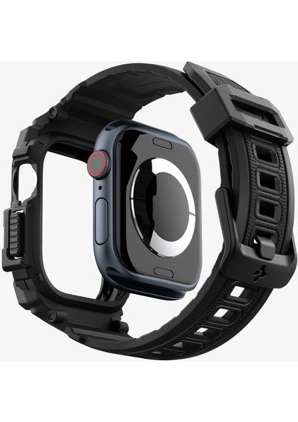 Apple Watch 46MM Seri 10 Kılıf & Kordon Kayış Rugged Armor Pro Matte Black - ACS08604