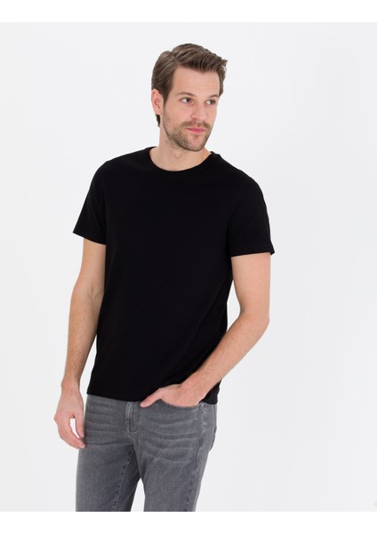 Erkek Siyah Slim Fit Basic Tişört 50267073-VR046