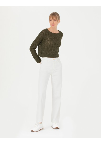 Kadın Beyaz High Waist Flare Fit Jean Pantolon 50273785-VR013