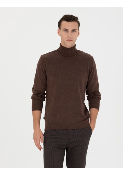 Erkek Kahverengi Slim Fit Balıkçı Yaka Basic Triko Kazak 50276162-VR158