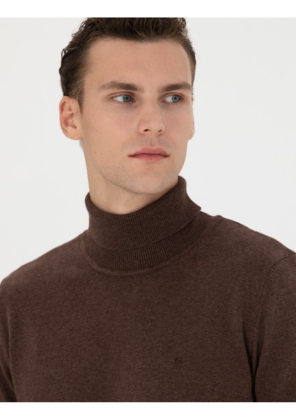 Erkek Kahverengi Slim Fit Balıkçı Yaka Basic Triko Kazak 50276162-VR158