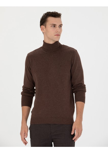 Erkek Kahverengi Slim Fit Balıkçı Yaka Basic Triko Kazak 50276162-VR158