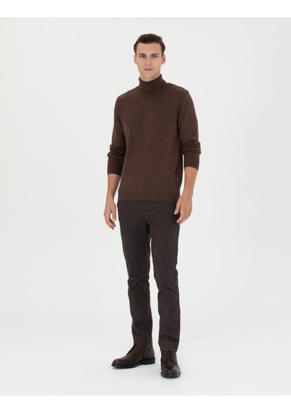 Erkek Kahverengi Slim Fit Balıkçı Yaka Basic Triko Kazak 50276162-VR158