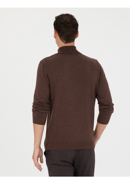 Erkek Kahverengi Slim Fit Balıkçı Yaka Basic Triko Kazak 50276162-VR158